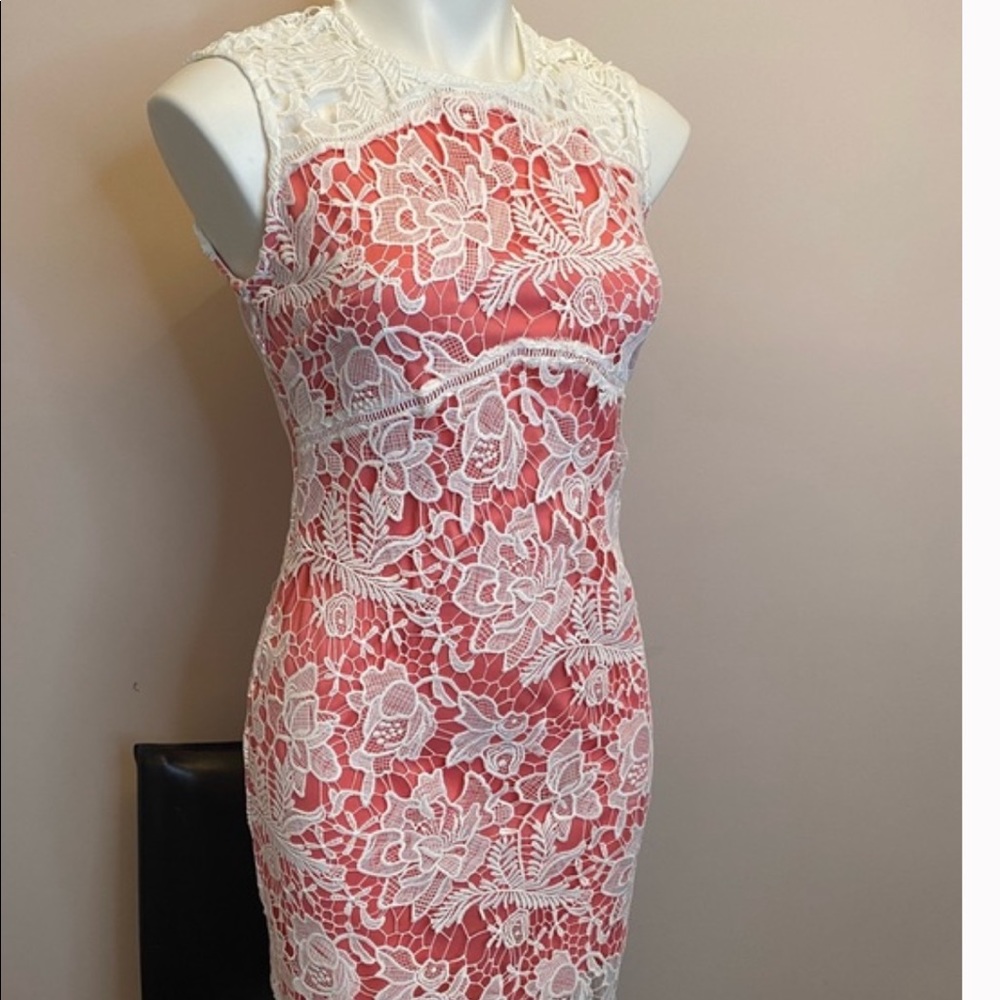 Bebe coral ivory lace dress. Like new , no tag. Good condition. Offer acceptable